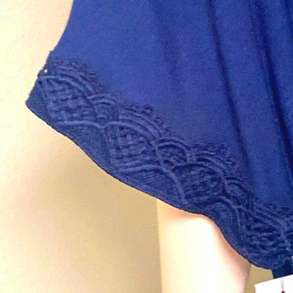 Apt 9 Rayon Spandex Blend Floral Print Navy Blue Short Sleeve Casual Blouse Sz L - Picture 7 of 12